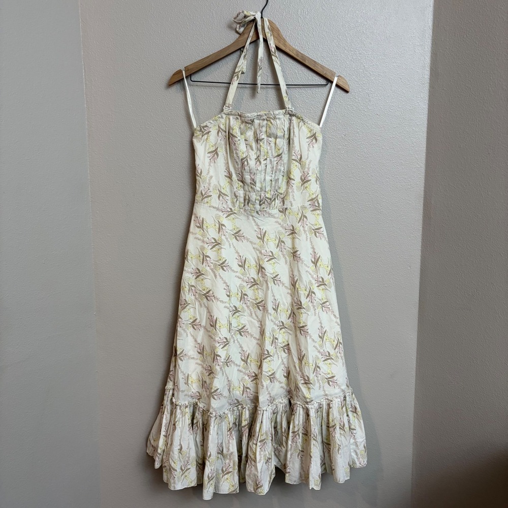 American Eagle Floral Midi Dress 2 Milkmaid Cottagecore Halter Ruffle Hem Cotton